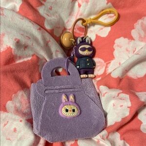 Purple Mini Bag with Character Labubu Keychain